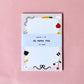 Memo pad with cute illustrations on a pink background