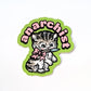 Green sticker of a cat design with the text 'anarchist' on a white background