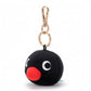 Black Pingu round keychain with a red nose and white eyes on a white background