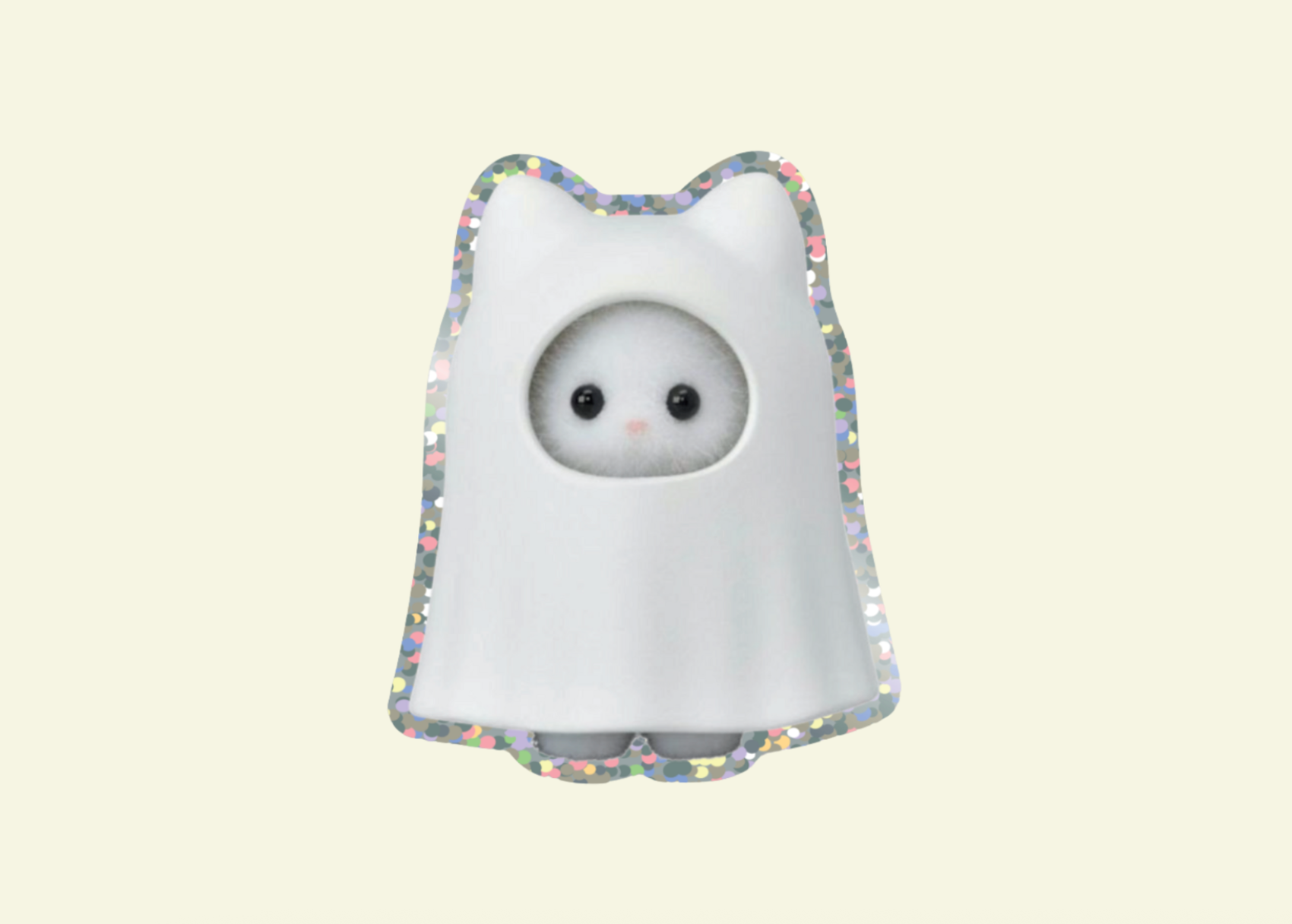 Cat sylvanian in a ghost outfit glitter sticker