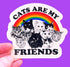 Sticker with cats and rainbow design on a purple background