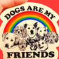 Sticker with dogs and rainbow design on a red background