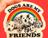 Sticker with dogs and rainbow design on a red background