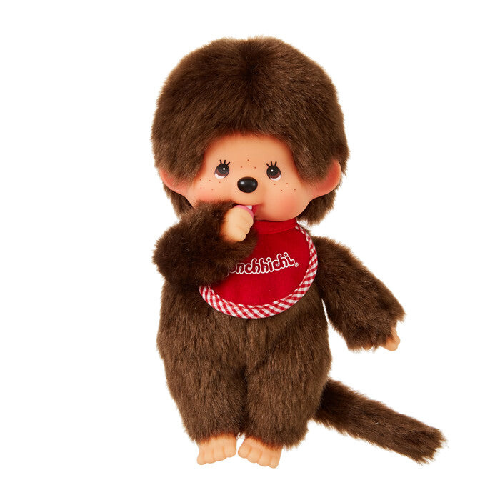 Monchhichi with a red bandana on a white background