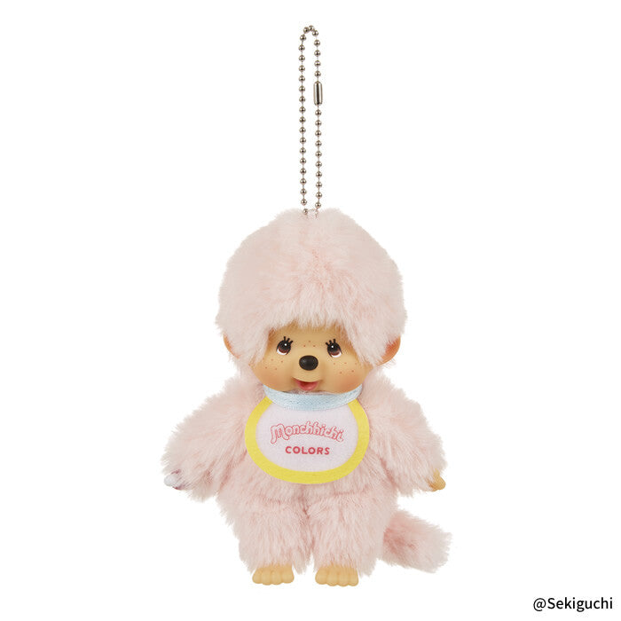 Pink plush Monchhichi keychain