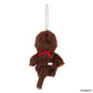 Brown plush keychain with a red bow on a white background