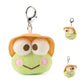 Plush frog Keroppi keychain with a hat on a white background