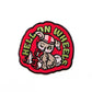 Embroidered patch with a bunny design and 'Hell on Wheels' text on a red background