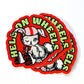 Sticker with a bunny and 'Hell on Wheels' text on a white background