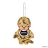 Monchhichi plush keychain in a leopard print outfit with a white shirt displaying &