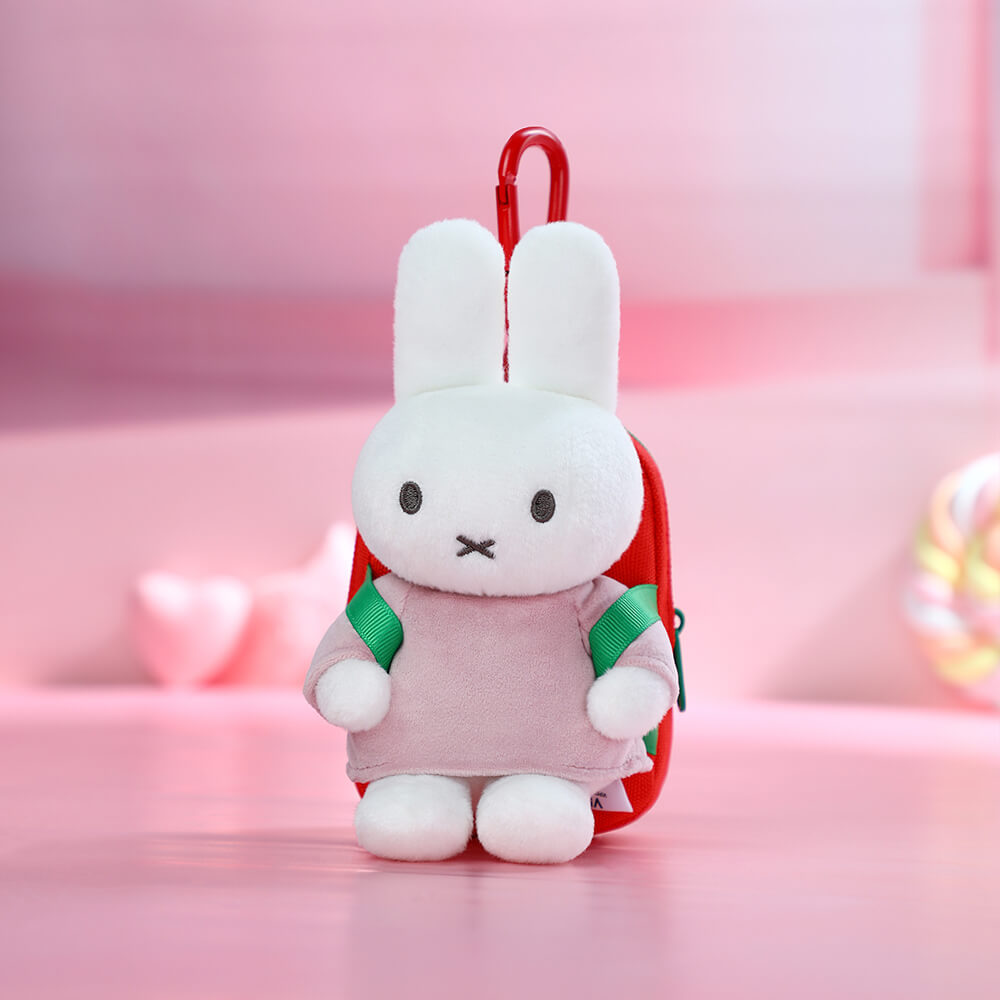 Miffy backpack tote bag on a pink background