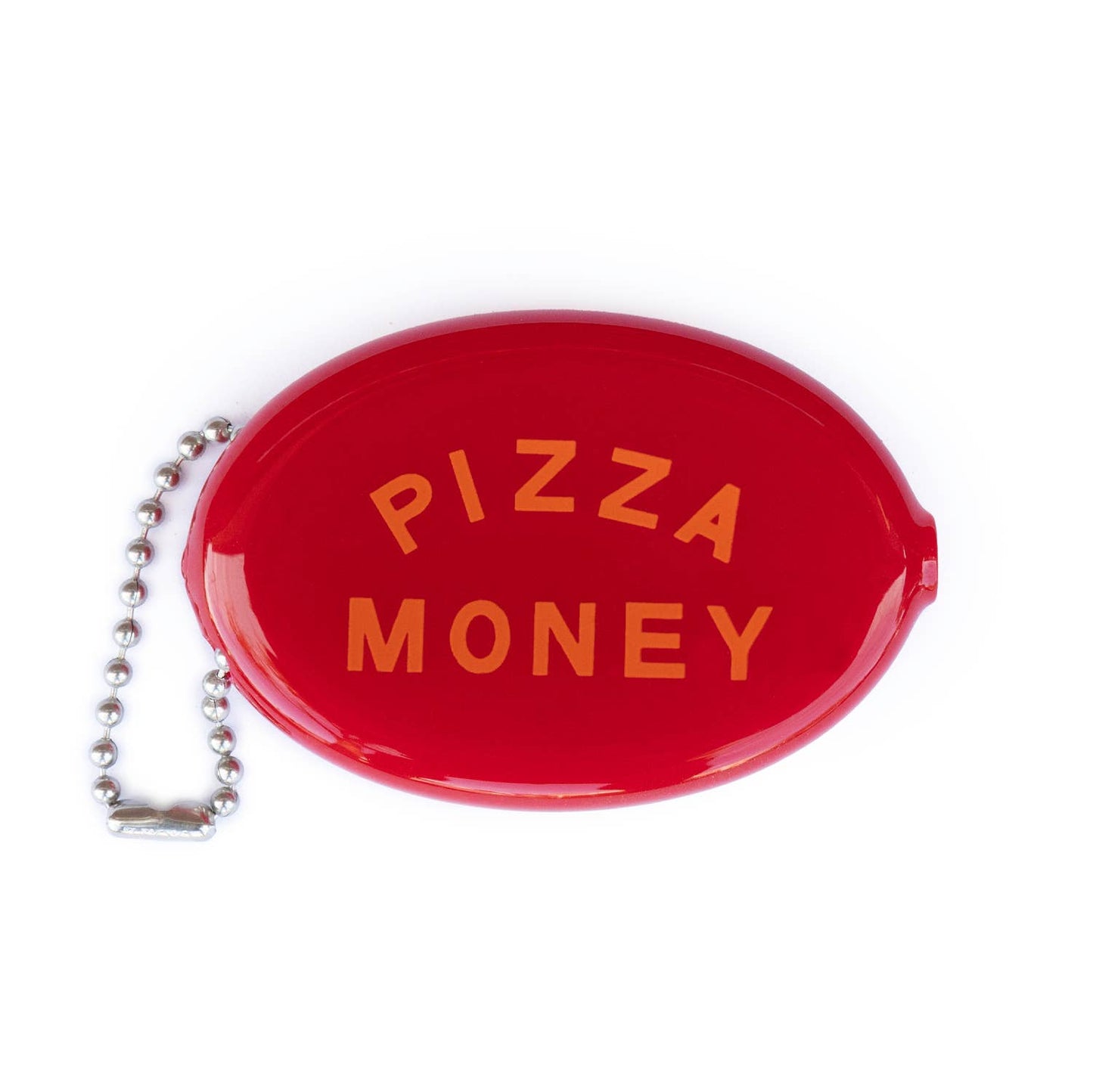 Red pouch with 'Pizza Money' text and chain on a white background