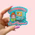 Sticker with cartoon character and text &