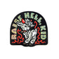 Sticker with a graphic of a goat and text on a black background
