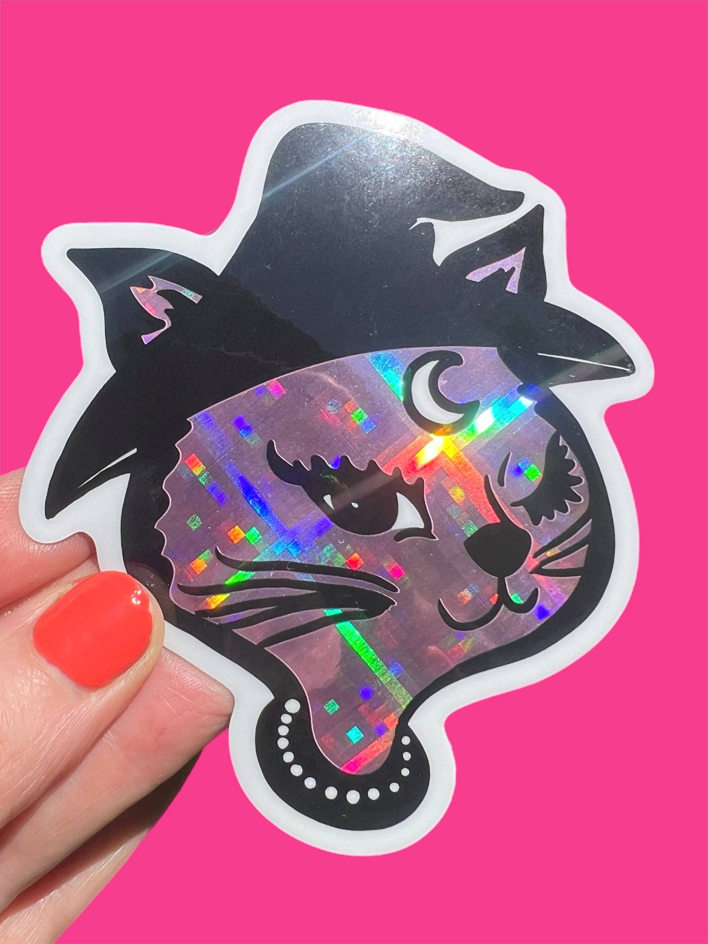 Retro Winking Witch Cat Sticker