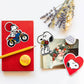 Red notebook with Snoopy magnets on a white background