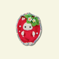 Rabbit sylvanian in a strawberry red background on a beige background