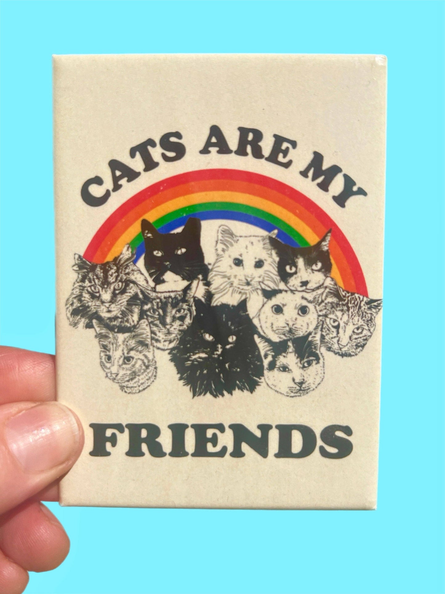 Magnet with cats and rainbow design on a blue background