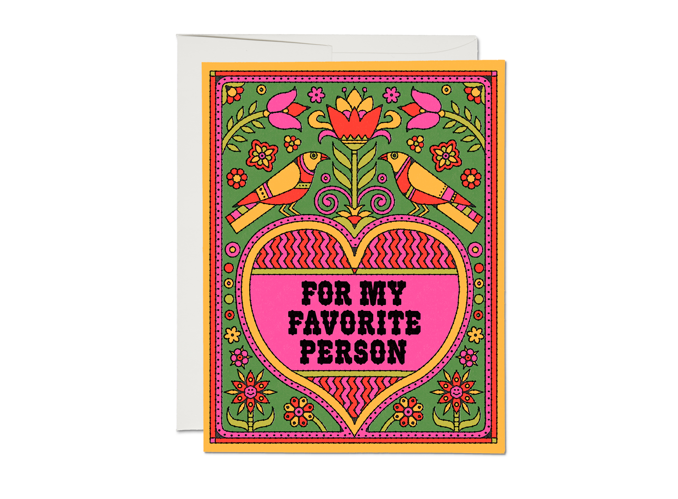 Colorful card with decorative border and text 'For my favorite person' 