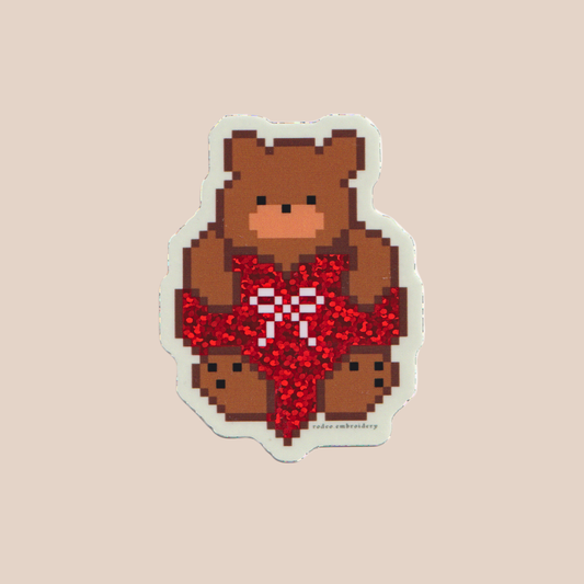Teddy Heart - Glitter Vinyl Sticker