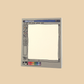 A square notepad featuring a retro computer graphics window illustration on a beige background.